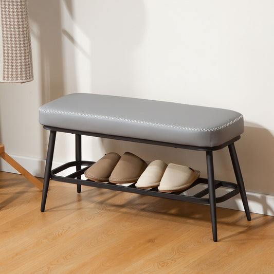 Fynco - PU Leather Shoe Storage Bench - Grey