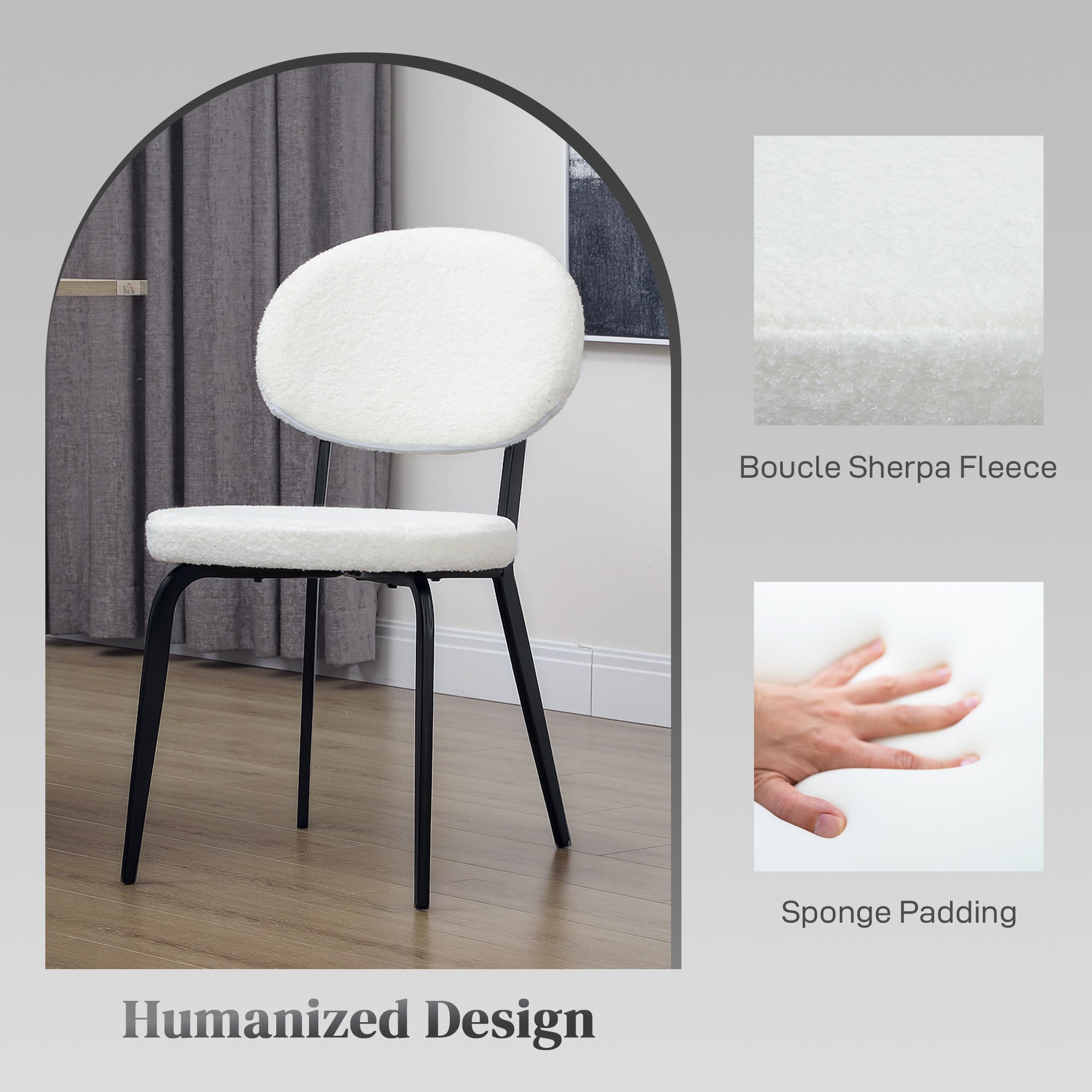 Set of Four Boucle Dining Chairs - White