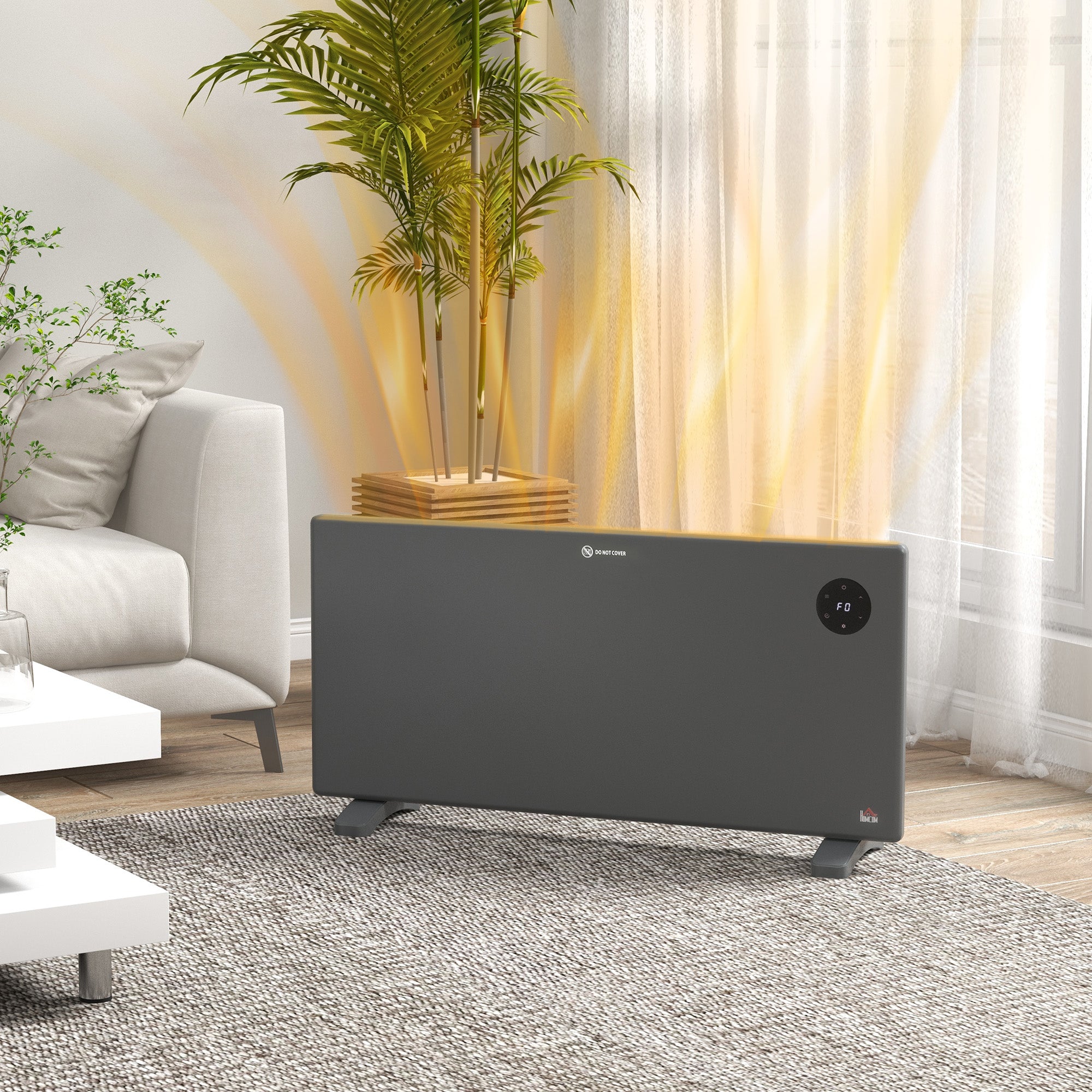 Fynco - 2000W Electric Convector Heater, Freestanding or Wall Mounted, Space Heater with Adjustable Thermostat, Timer, Grey
