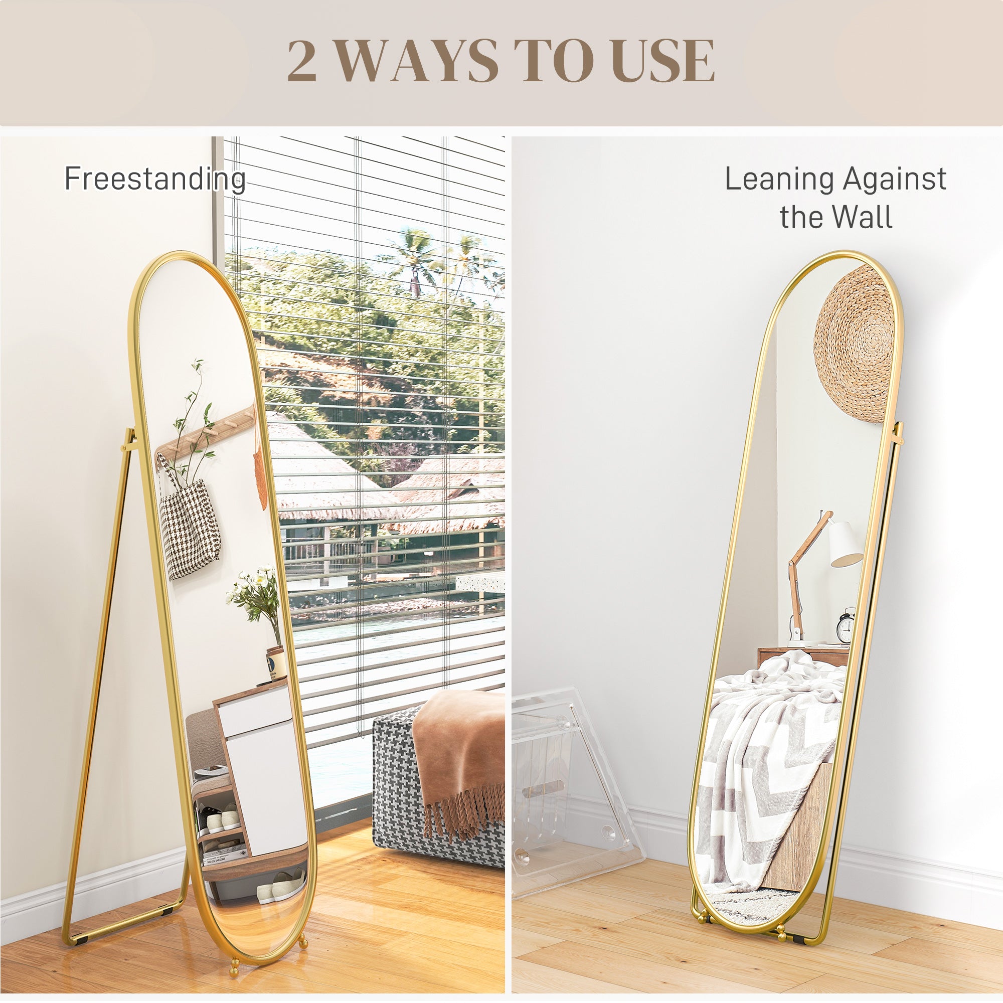 Two-Way Curved Full Length Mirror - Gold Tone