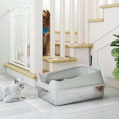XXL Stainless Steel Cat Litter Box with High Sides, Metal Scoop, 70 x 50 x 30 cm
