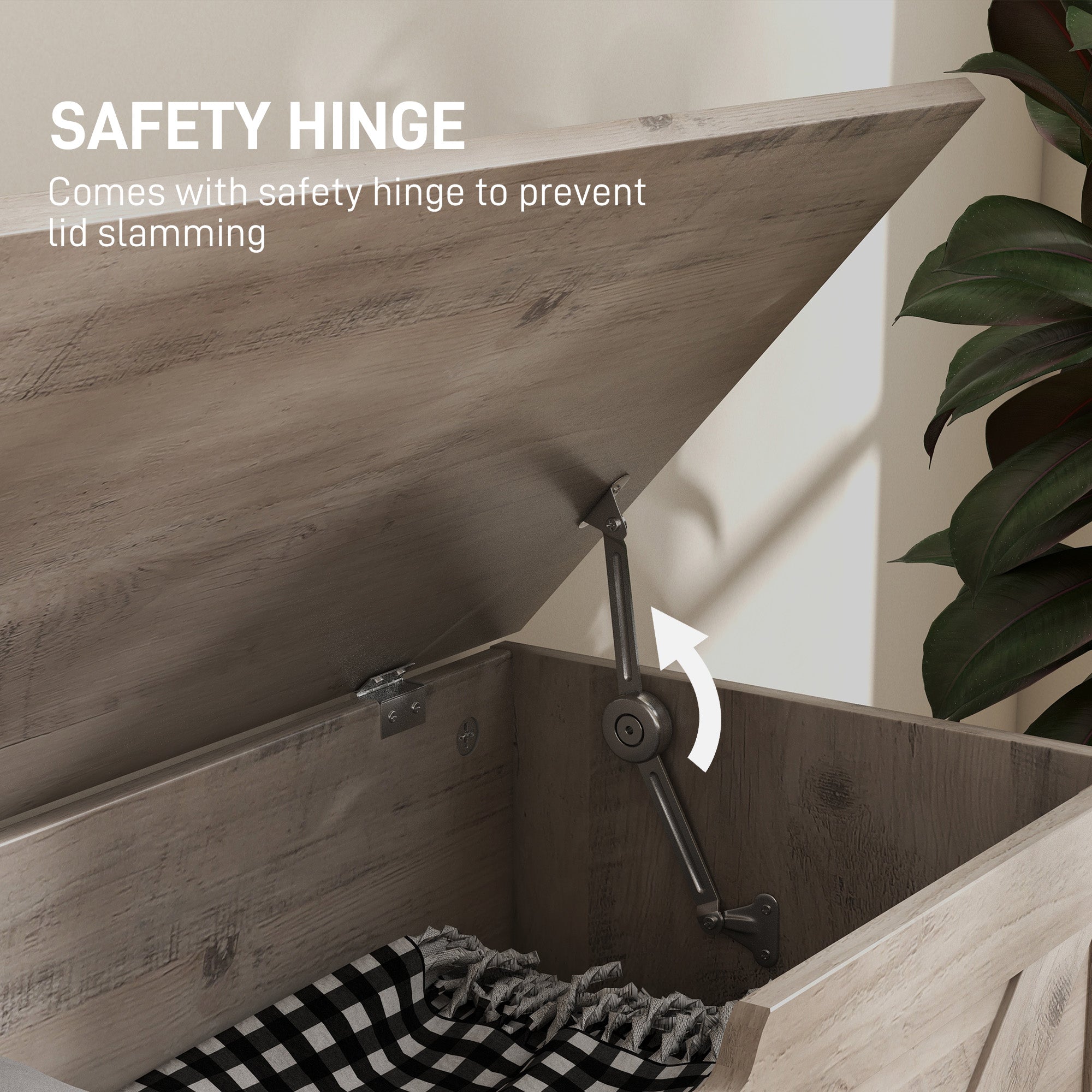 100L Home Storage Box, with Safety Hinges - Grey Wood-Effect