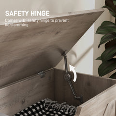 100L Home Storage Box, with Safety Hinges - Grey Wood-Effect