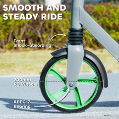 AIYAPLAY Foldable Kids Scooter with Adjustable Handlebar, 200mm Big Wheel, Rear Fender Brake, for Ages 6-12 Years, Green