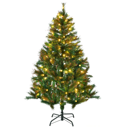 1.5m 5ft Pre-Lit Christmas Tree Artificial Spruce Xmas Tree Warm White LED Holiday Décor with Metal Stand