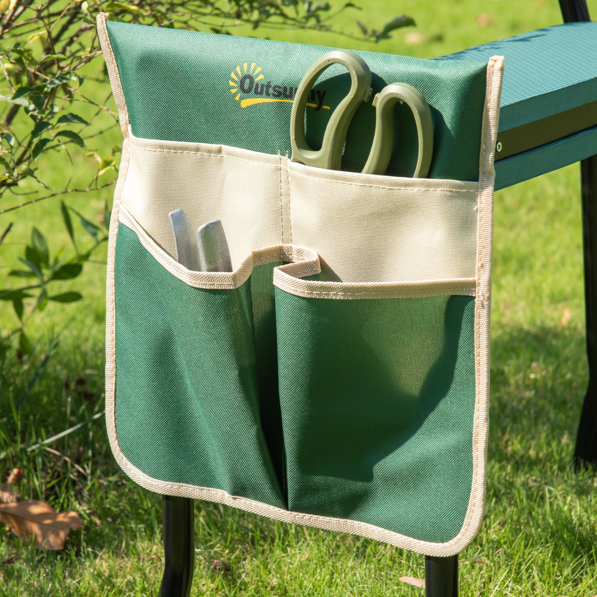 Steel Frame Padded Garden Kneeler, with Tool Bag - Green