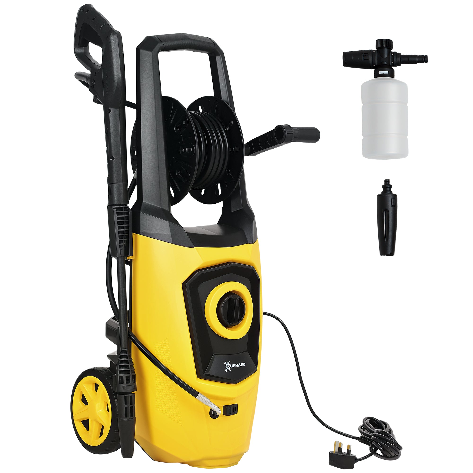 1800W High Pressure Washer, 150 Bar Pressure, 510 L/h Flow, High-Performance Portable Power Washer Jet Wash Cleaner with 6M Hose and Hose Reel for Garden, Car, Furniture, Yellow