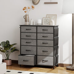 Chest of Ten Fabric Drawers - Charcoal Grey