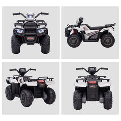 12V Kids Quad Bike with Forward, Reverse Functions, Ride-On ATV w/ Music, LED, Headlights, for Ages 3-5 Years - White