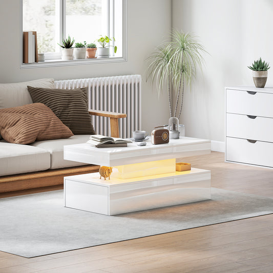 LED Coffee Table with Storage - High Gloss White