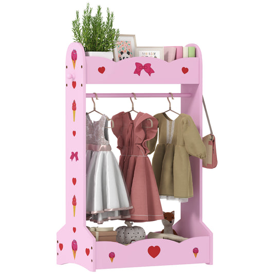 AIYAPLAY Kids Clothes Rail with Two Shelves, for 3-8 Years, Pink