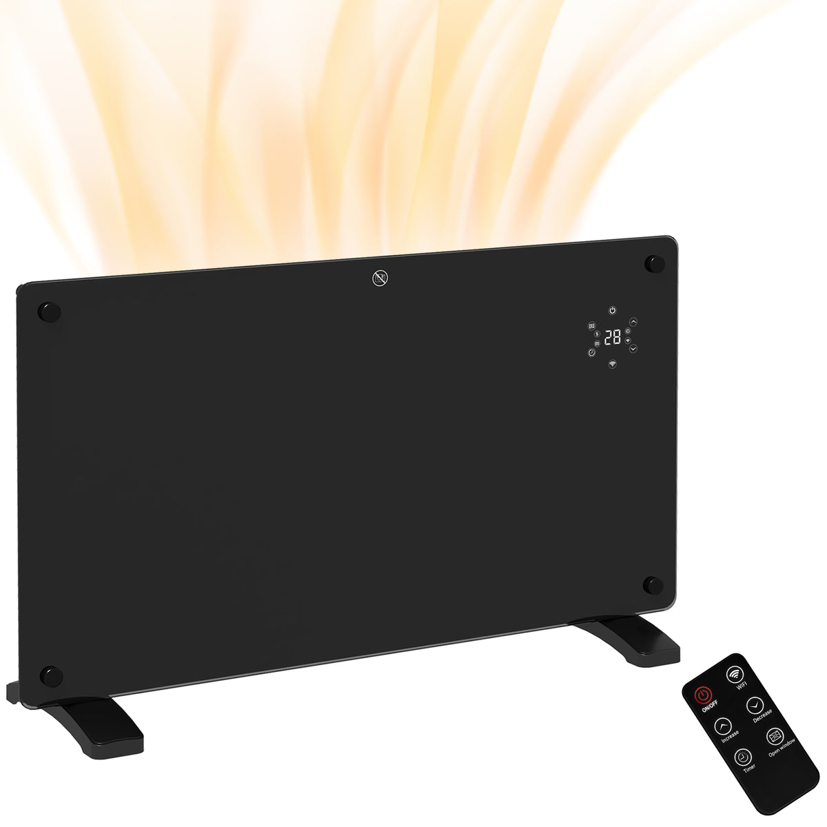 Fynco - Electric Heater Wifi Smart App, 1500W Glass Panel Heater Radiator, Freestanding or Wall Mounted Convector Space Heater with LED Display, 24Hr 7 Day Timer, Adjustable Thermostat, Remote Control