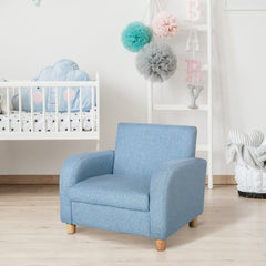 Children's Armchairs Toddler Chair Wood Frame Anti-Slip Legs High Back Bedroom Playroom Furniture Blue