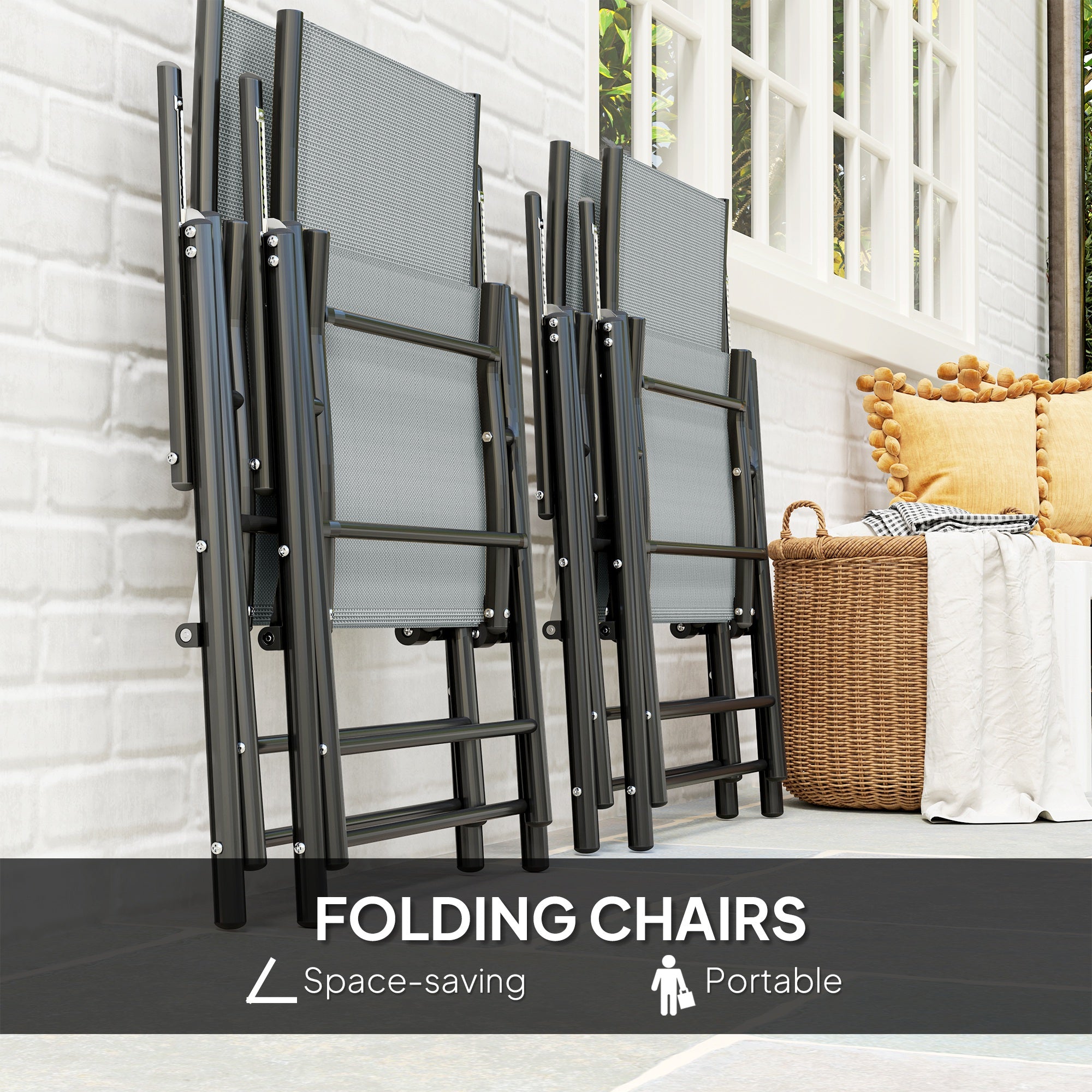 Five-Piece Steel Frame Patio Set - Grey/Black