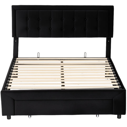 Fynco - Double Ottoman Bed Frame, with Front Drawer - Black