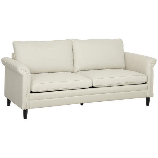 3 Seater Sofa, Modern Fabric Sofa Couch with Spring Cushion, Rubber Wood Legs, 191cm Upholstered Settee for Living Room, Bedroom, Home Office, Guest Room, Cream White