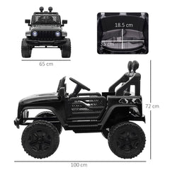Kids Electric Ride On Car 12V Off Road Toy with Parental Remote Control 2 Motors Horn Lights Suspension Wheels for 3-6 Years Old Black