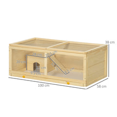 Wooden Hamster Cage with Sliding Tray, Openable Top, Hut for Syrian Hamster, Natural Wood Finish