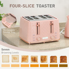 Kettle and Toaster Set, 1.7L 3000W Fast Boil Jug Kettle, 4 Slice Toaster with 7 Level Browning Controls, Light Pink