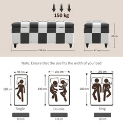 114 x 47 x 47cm Velvet Storage Ottoman, Button-tufted Footstool Box, Toy Chest with Lid for Living Room, Bedroom, Dark Grey and White