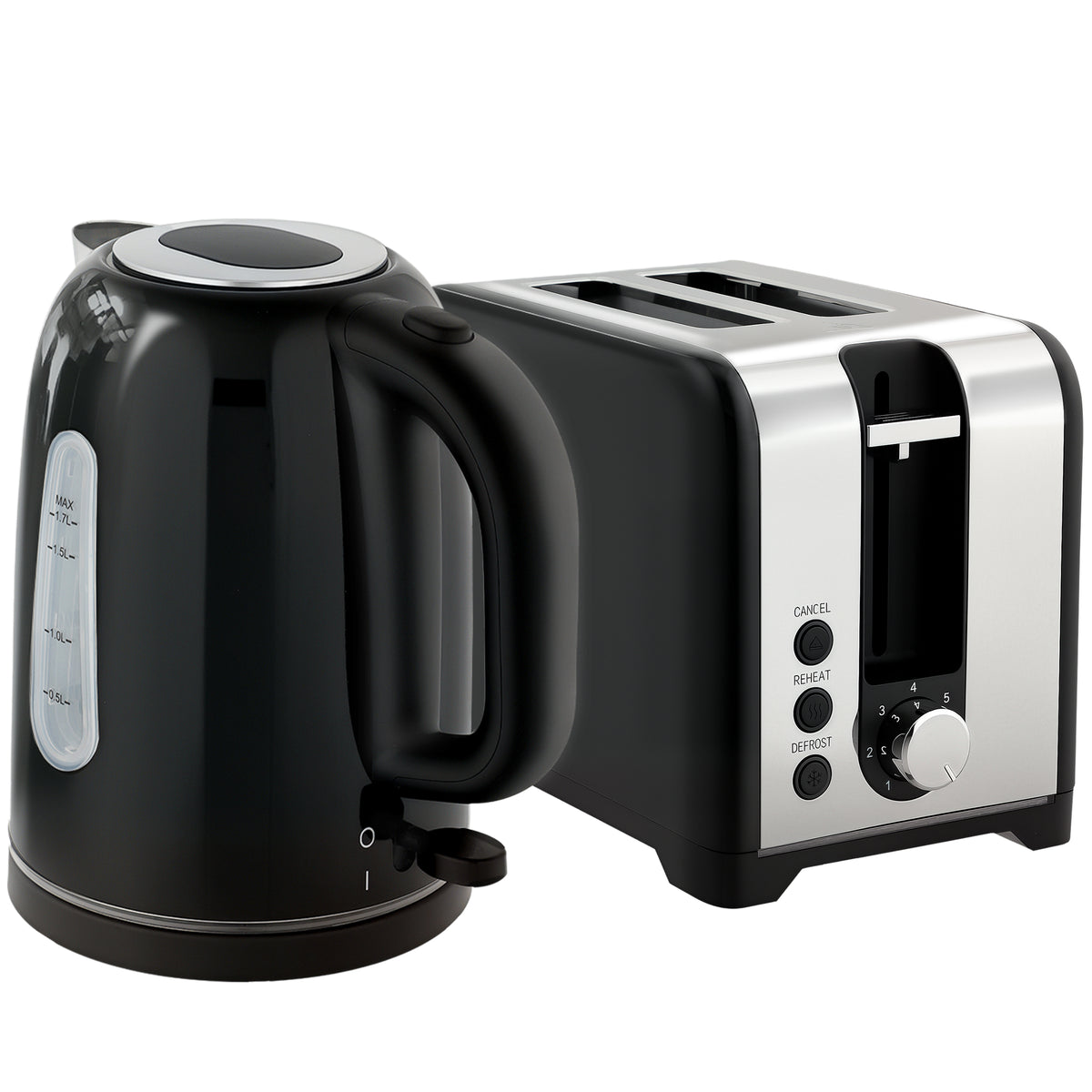 Fynco - Simple Polished Toaster and Kettle Set - Black