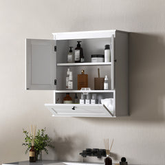 Fynco - Bathroom Wall Cabinet with Adjustable Shelf and Recessed Doors, White