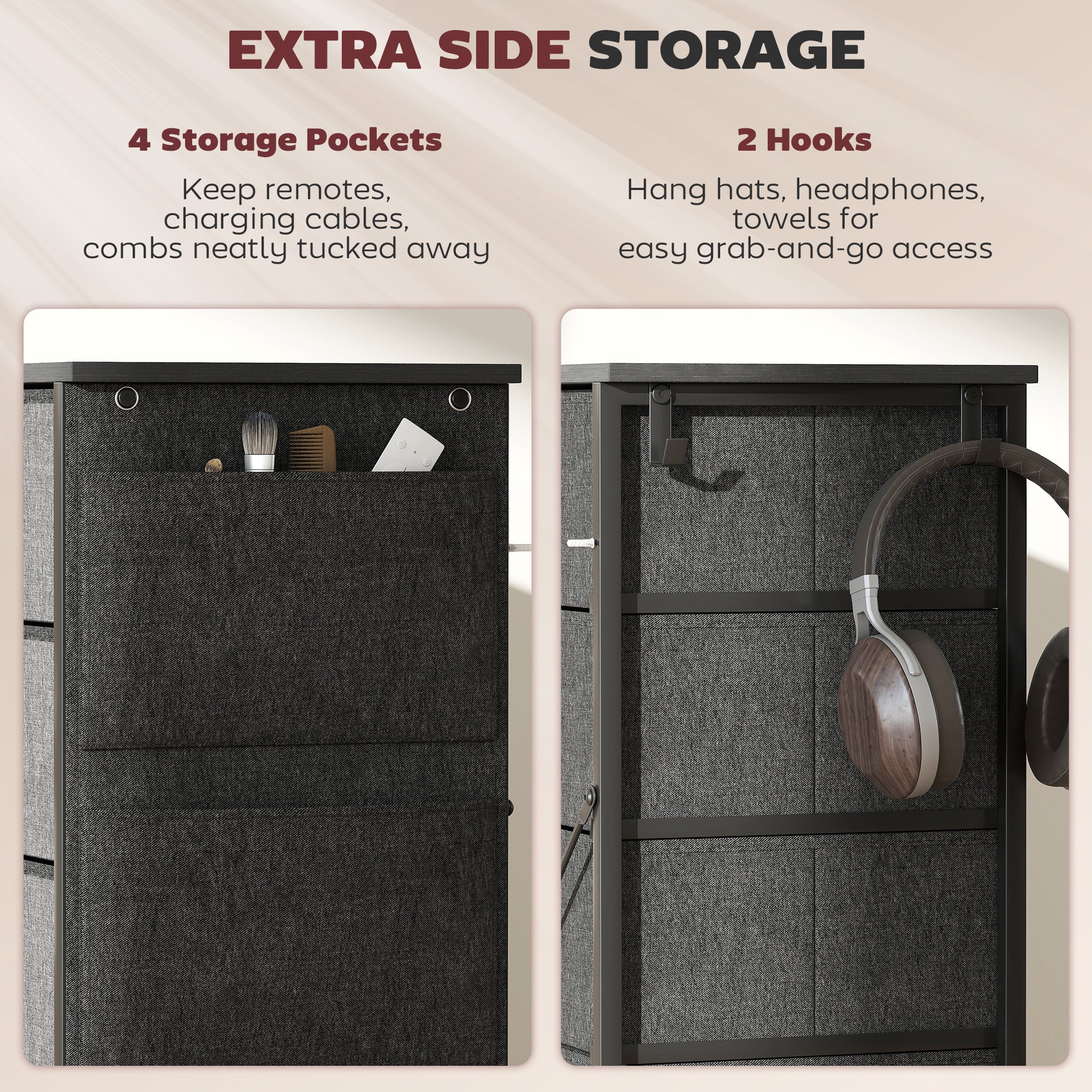 Chest of Ten Fabric Drawers - Charcoal Grey