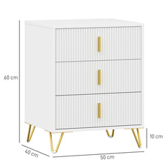 Set of 2 Elegant Chest of Three Drawers - White/Gold-Tone
