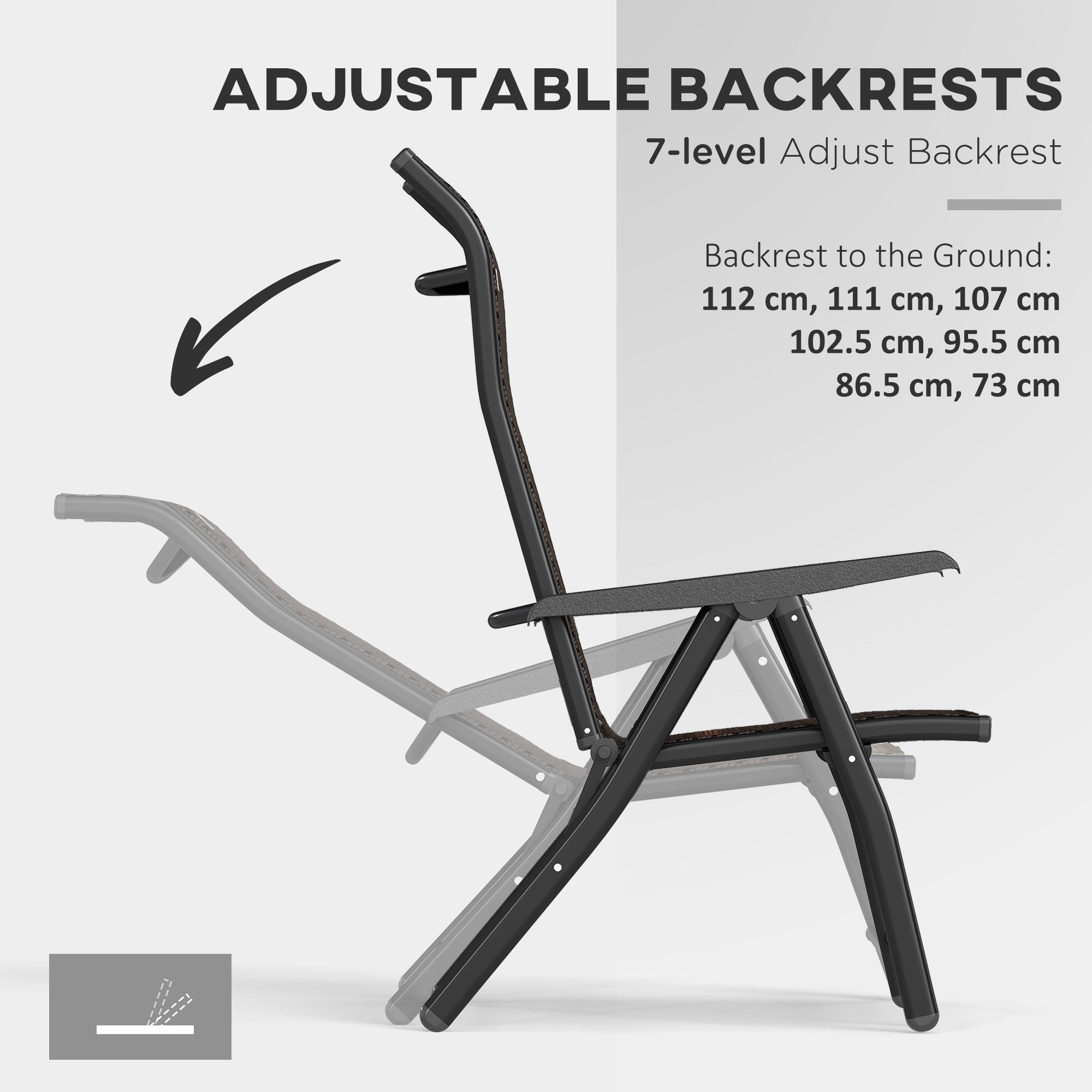Set of Four Folding Garden Chairs, with Seven-Position Adjustable Backs, Dark Brown
