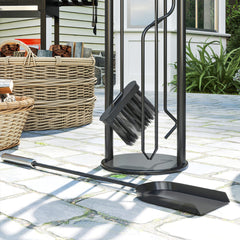 Fynco - 5 Pieces Fireplace Tools Set, Metal Fireplace Accessories Fireside Companion Set with Broom, Shovel, Poker and Bucket, Silver