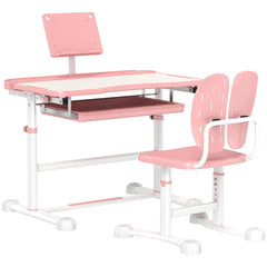 AIYAPLAY Height Adjustable Kids Desk and Chair Set, School Study Writing, Reading Table Chair Set w/ Tilted Desktop, Pink
