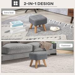 Linen-Look Square Padded Footstool - Grey