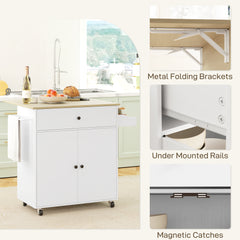 Fynco - Rolling Kitchen Island with Drop Leaf, Kitchen Storage Cart with Drawer, Spice Rack and Towel Rack, White