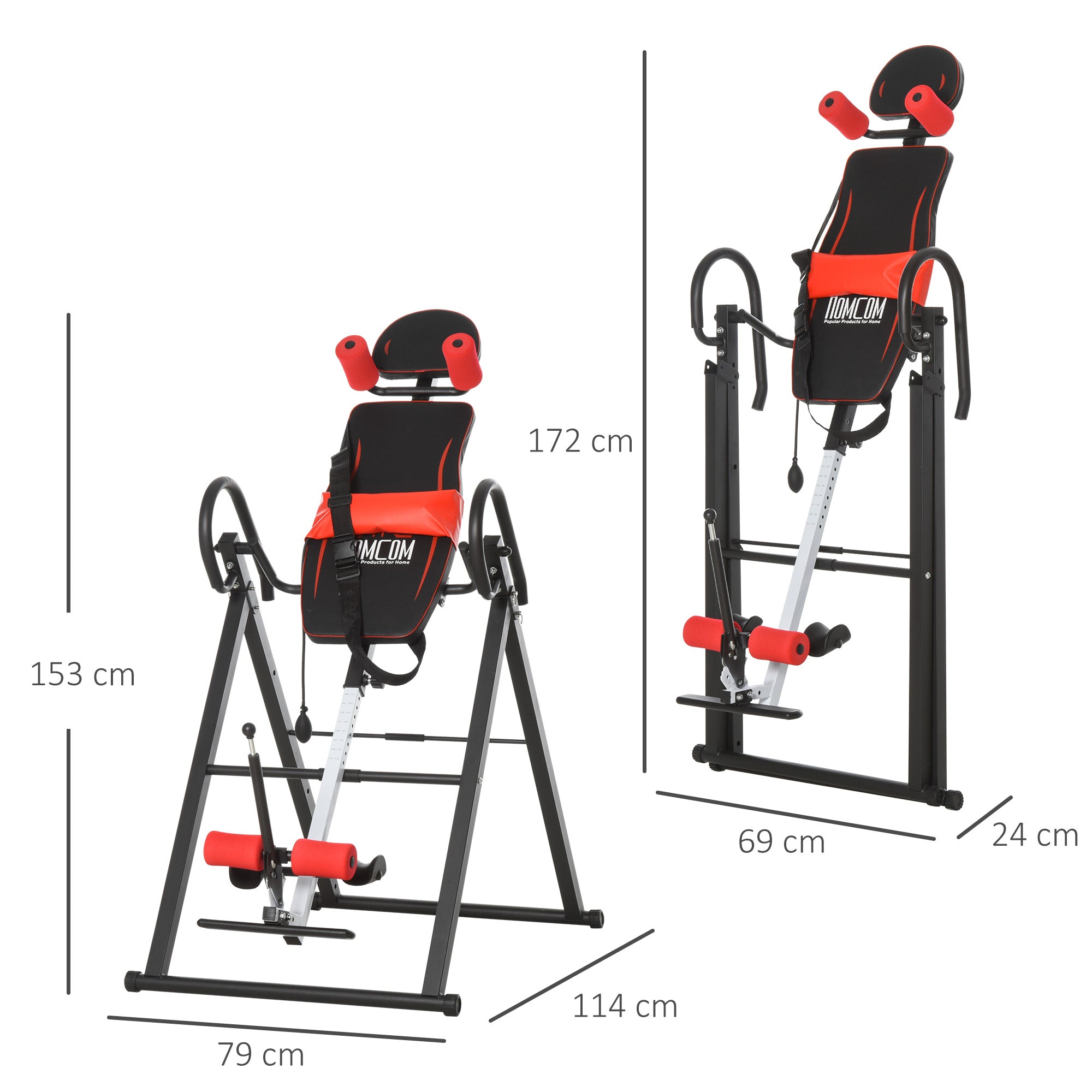 Gravity Inversion Table with Safety Belt Adjustable Hand Stand for Muscle Pain Relief, Red