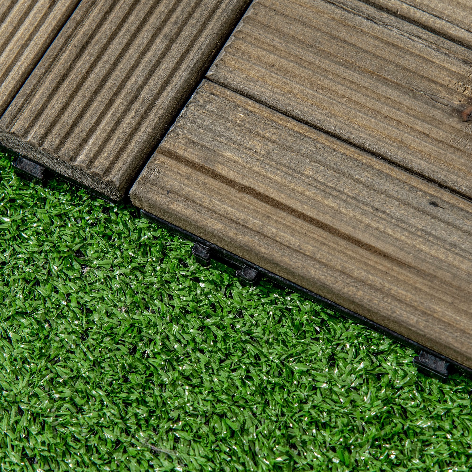 27 Pcs Wooden Interlocking Decking Tiles, Outdoor Flooring Tiles for Patio, Balcony, Terrace, Hot Tub, 30 x 30 cm per Piece, 2.5㎡ per Pack, Charcoal Grey