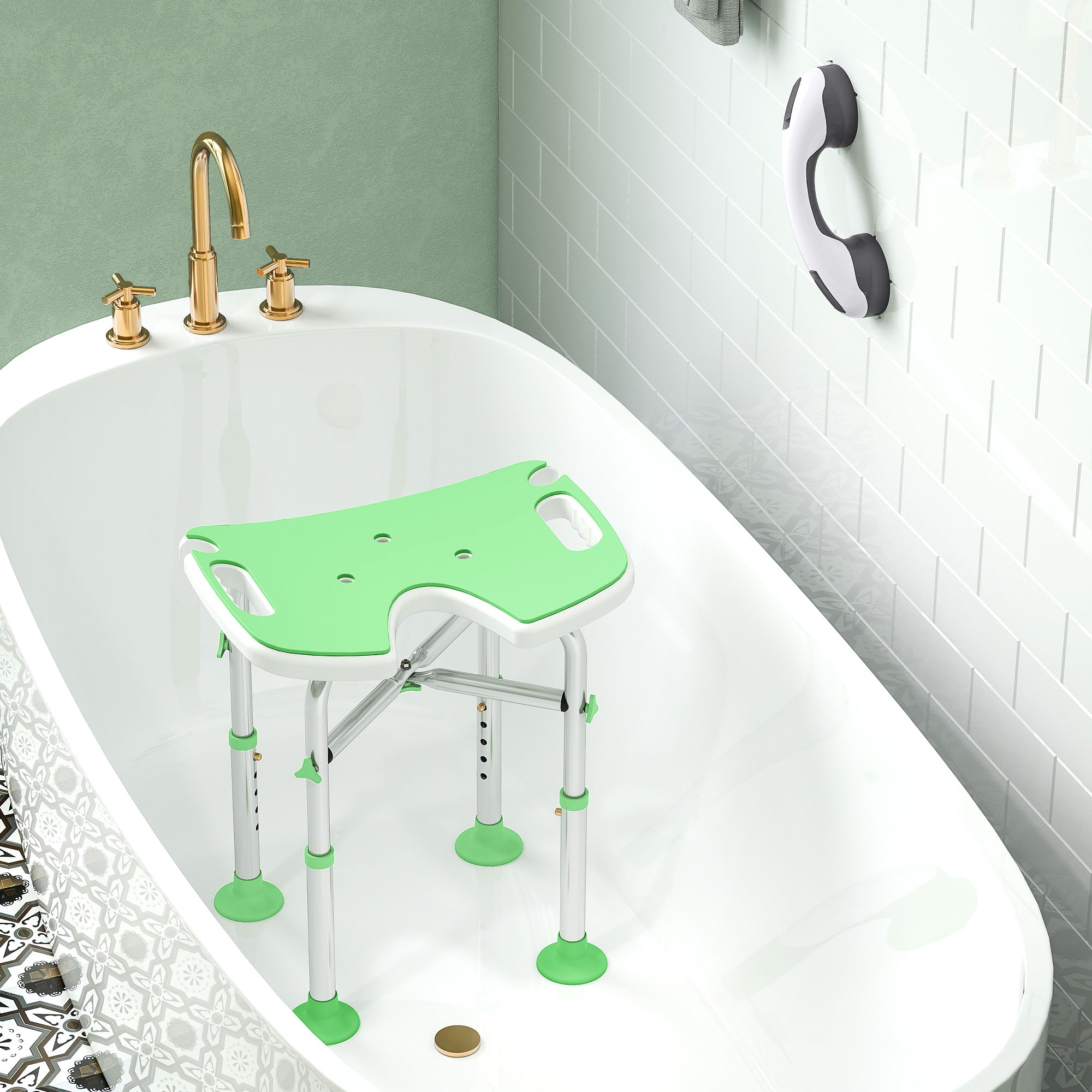 Fynco - 39-51.5cm 'U' Seat Padded Shower Stool - Green