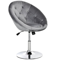 Swivel Dressing Stool, Velvet-feel Upholstered Vanity Chair, Adjustable Height Tub Makeup Chair with Button Tufting and Thick Padding for Bedroom, Grey