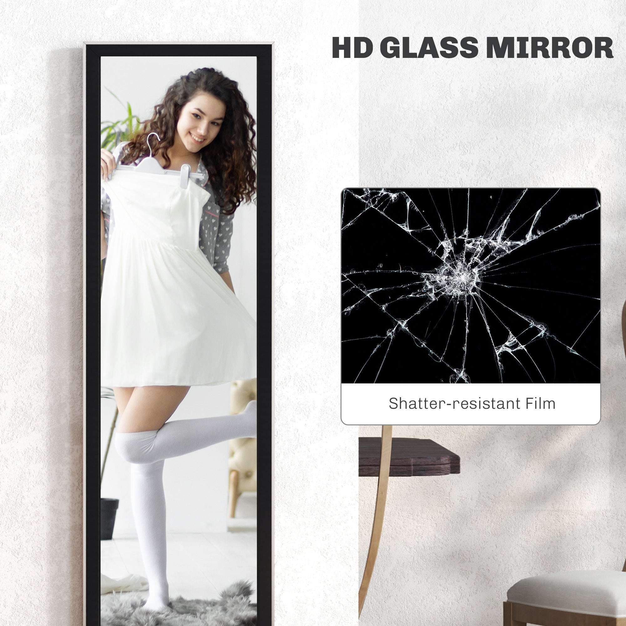 Glitter Frame Full-Length Mirror - Black