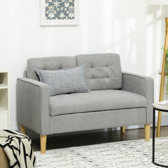 Modern 2 Seater Sofa with Hidden Storage, 117cm Tufted Cotton Couch with Wood Legs, Compact Loveseat for Living Room, Kitchen, Light Grey
