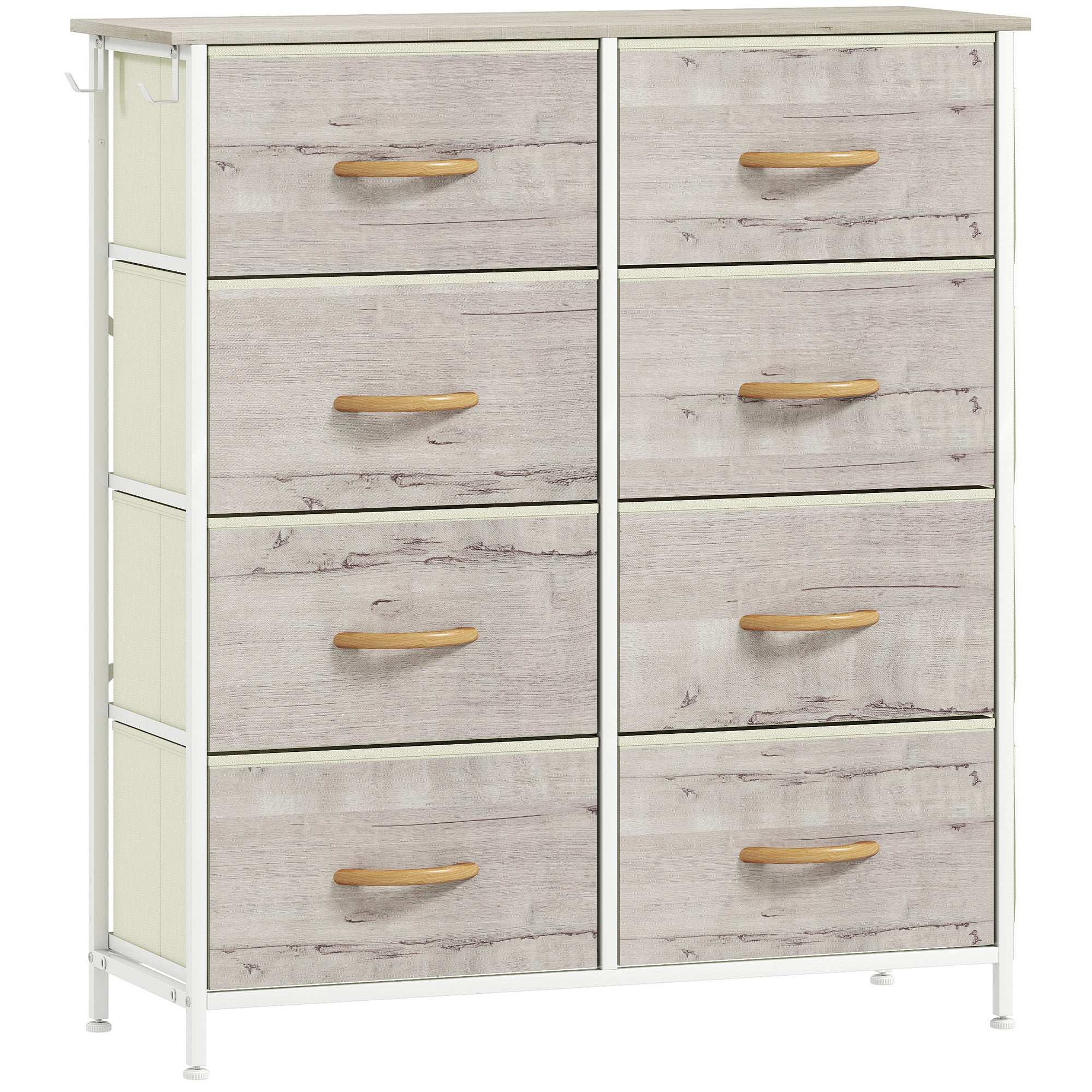 Chest of Eight Fabric Drawers - Natural Wood Finish