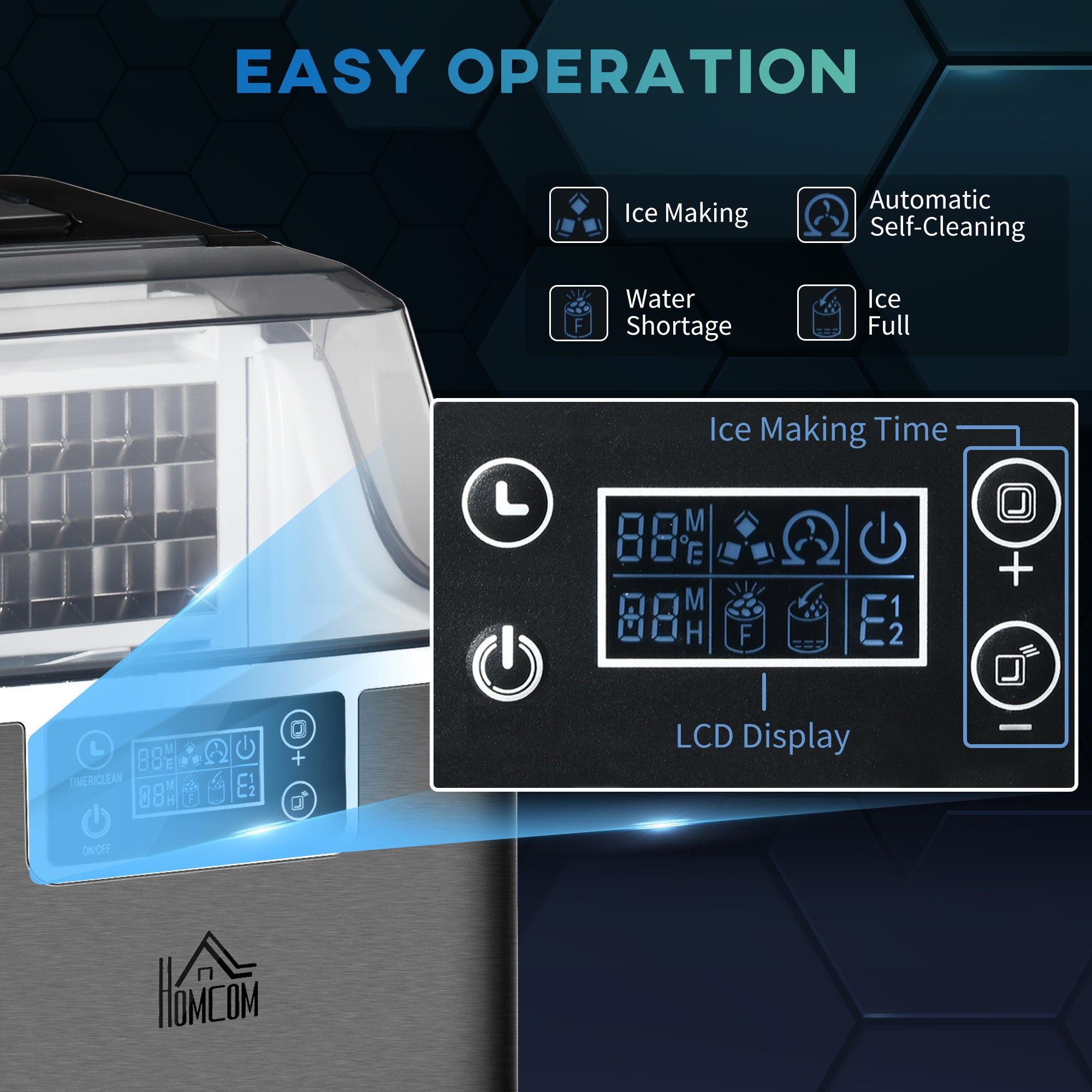 3.2L Compact Ice Machine, with LCD Screen and Accessories - Black