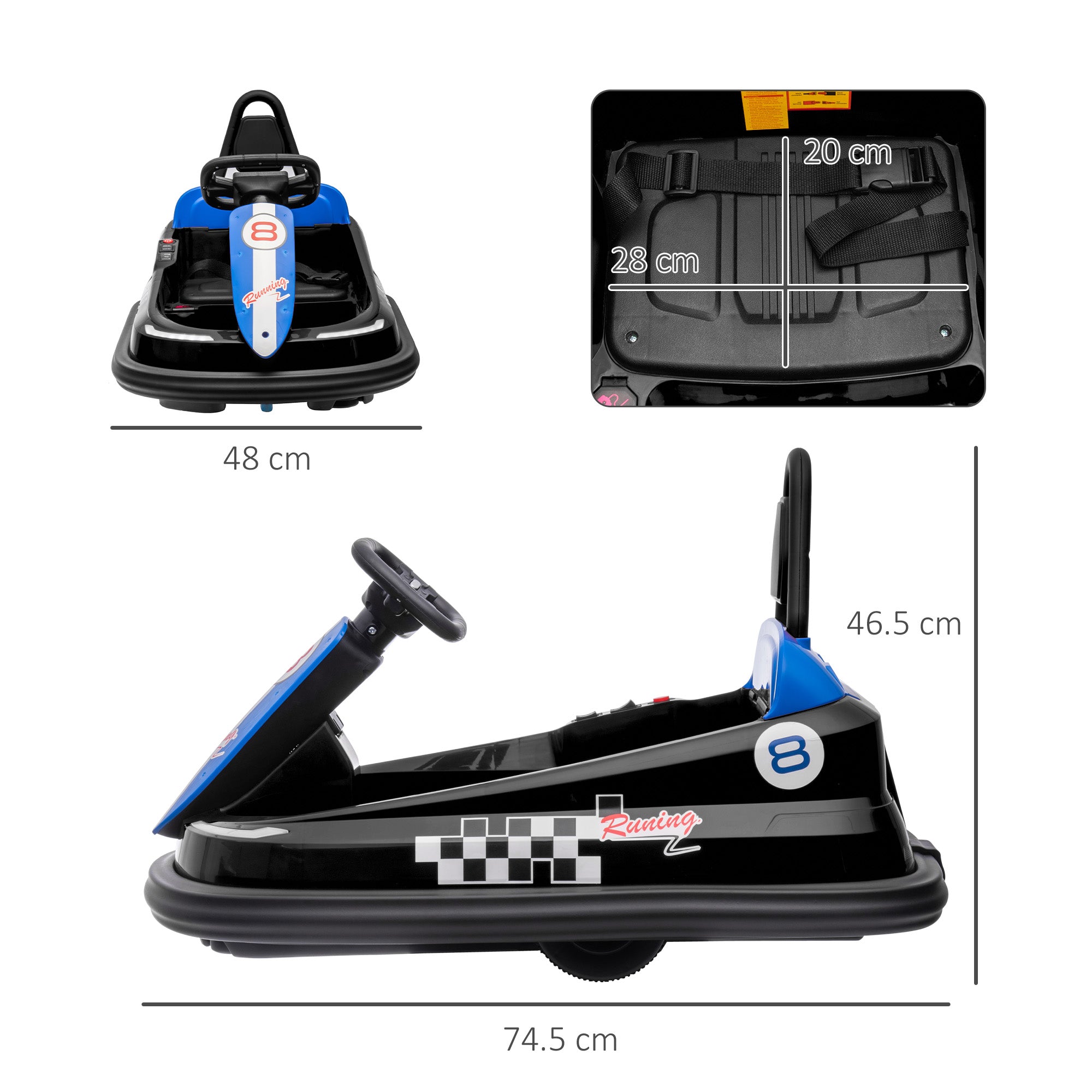 6V Electric Kids Bumper Car, 6V Spin Waltz Car, with Music, Horn, Lights - Black