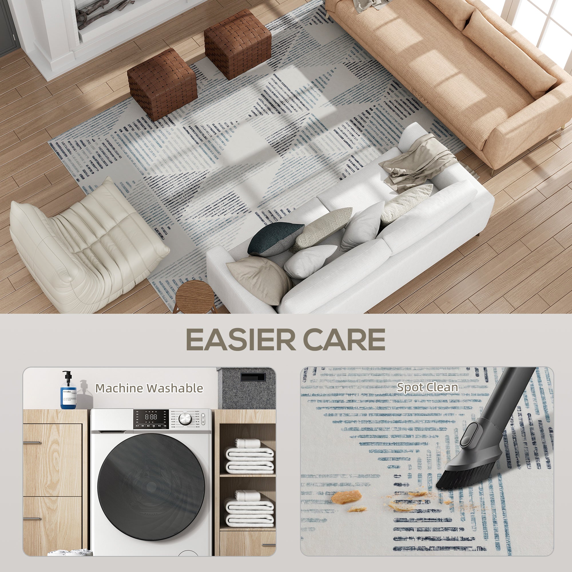 Fynco - Modern Area Rug, Geometric Pattern Non-Slip Washable Rug, Soft Floor Carpet for Living Room, Bedroom, Dining Room, Home Office, 290 x 200 cm, Multi-Coloured