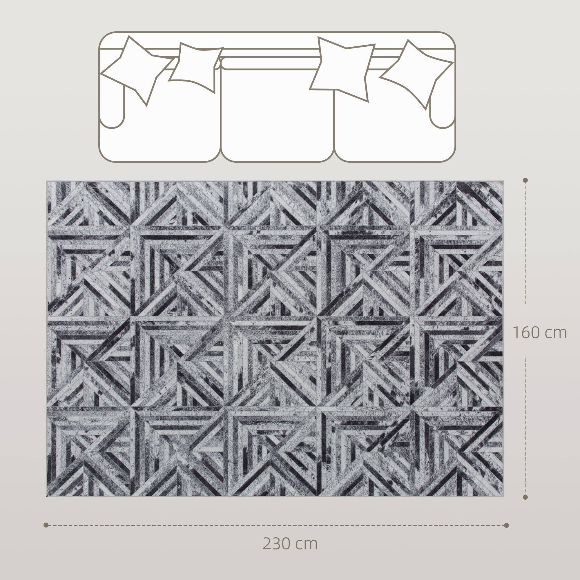 Fynco - Modern Area Rug, Triangle Pattern Non-Slip Washable Rug, Chenille Floor Carpet for Living Room, Bedroom, Dining Room, Home Office, 230 x 160 cm, Black