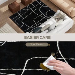 Fynco - Modern Fluffy Area Rug, Geometric Pattern Washable Rug, Soft High Pile Floor Carpet for Living Room, Bedroom, Dining Room, Home Office, 170 x 120 cm, Black