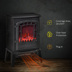 Fynco - Free standing Electric Fireplace Stove, Fireplace Heater with Realistic Flame Effect, Overheat Safety Protection, 1000W/2000W, Black