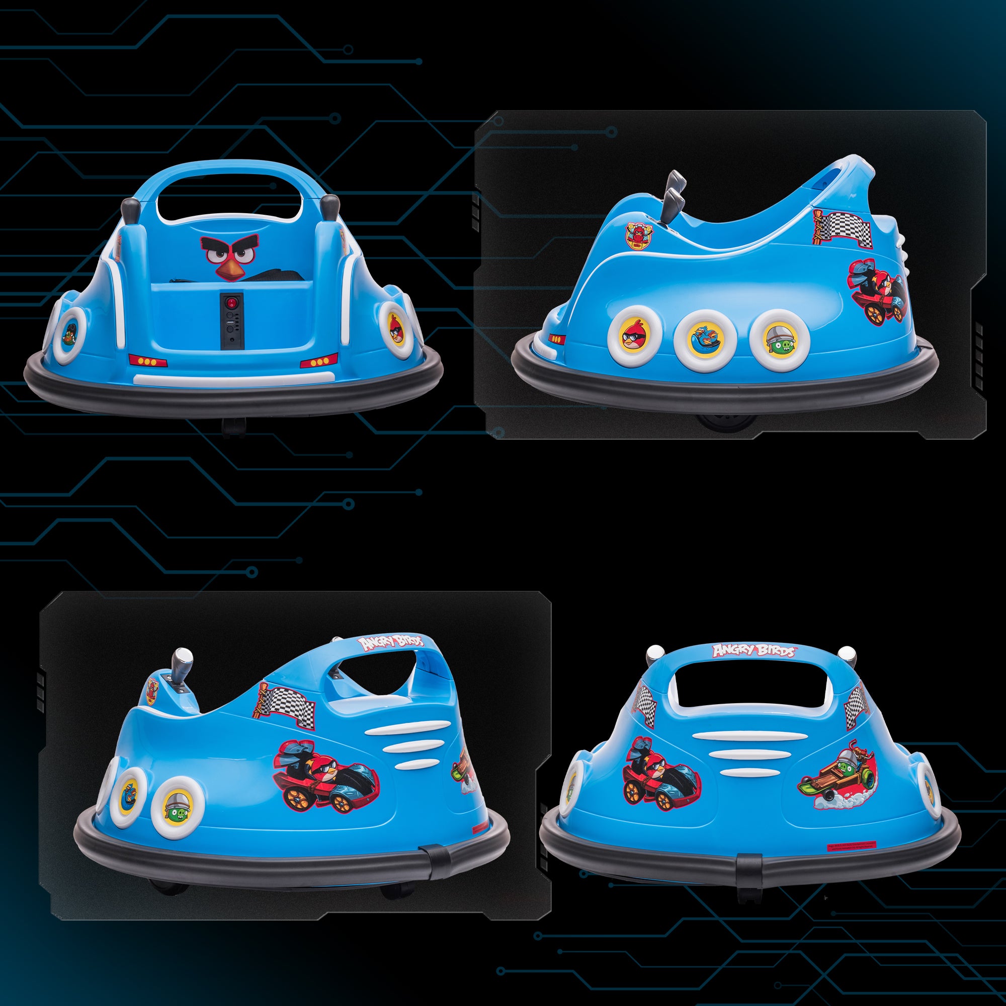 AIYAPLAY Angry Bird Licensed Waltzer Car, 12V Kids Bumper Car w/ Joysticks, Remote, Music LED Lights, Blue