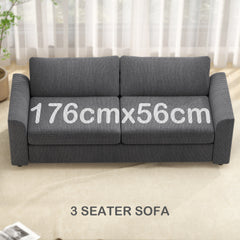 Modern 3 Seater Sofa with Spring Cushion, 212 cm Fabric Jumbo Cord Sofa Couch with 2 Scatter Cushions, Upholstered Corduroy Settee for Living Room, Bedroom, Home Office, Grey