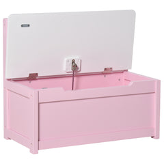2 In 1 Wooden Toy Box, Seat Storage Bench, Storage Chest Cabinet Organiser with Safety Pneumatic Rod, Pink