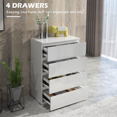 High Gloss Chest of Drawers, 4-Drawer Storage Cabinets, Modern Dresser for Bedroom, White